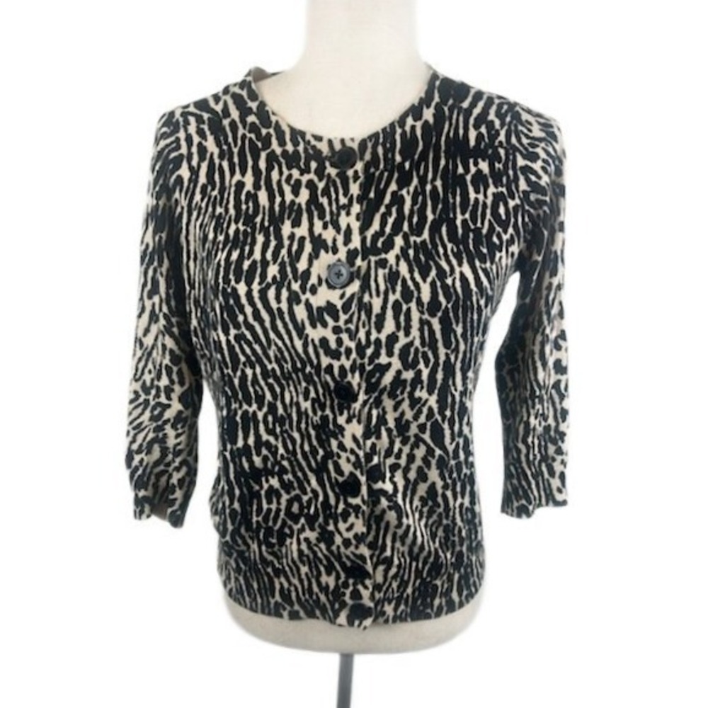 Talbots Women's Size Small Leopard Print 3/4 Sleeve Button-Up Cardigan Sweater
